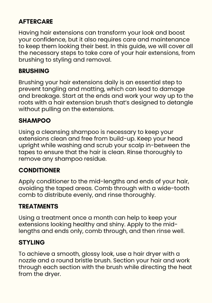 Hair Club Extensions Aftercare Leaflet page 2